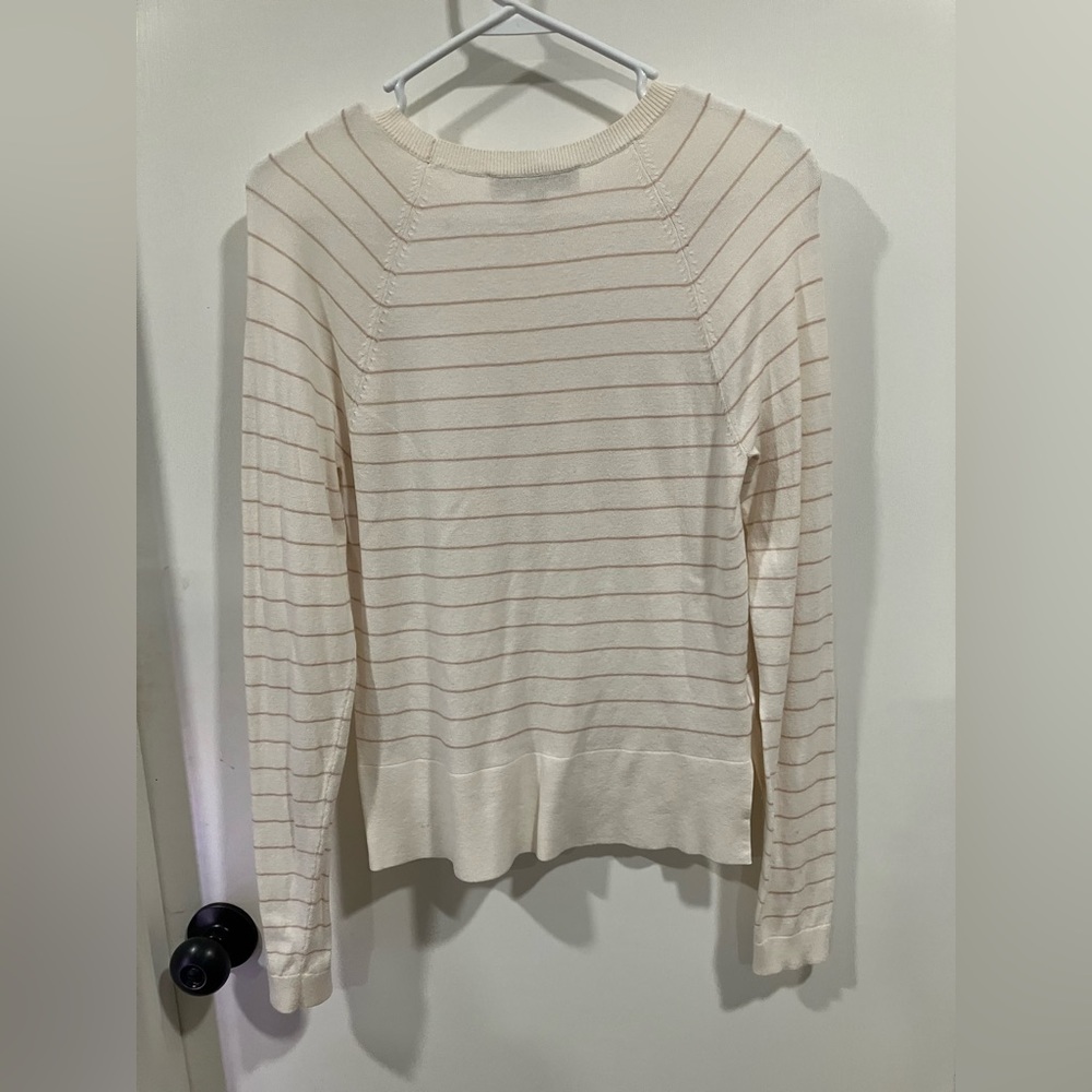 Women’s Small Loft Lightweight Ivory Top with Gold Wide Spaced Pin Stripes